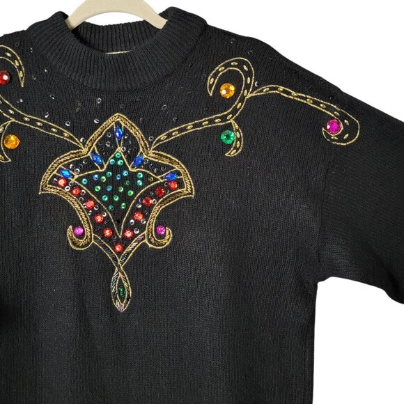 VTG Mariea Kim Womens 80s Retro Artsy Abstract Embroidered Sequin Sweater Medium - Picture 4 of 9